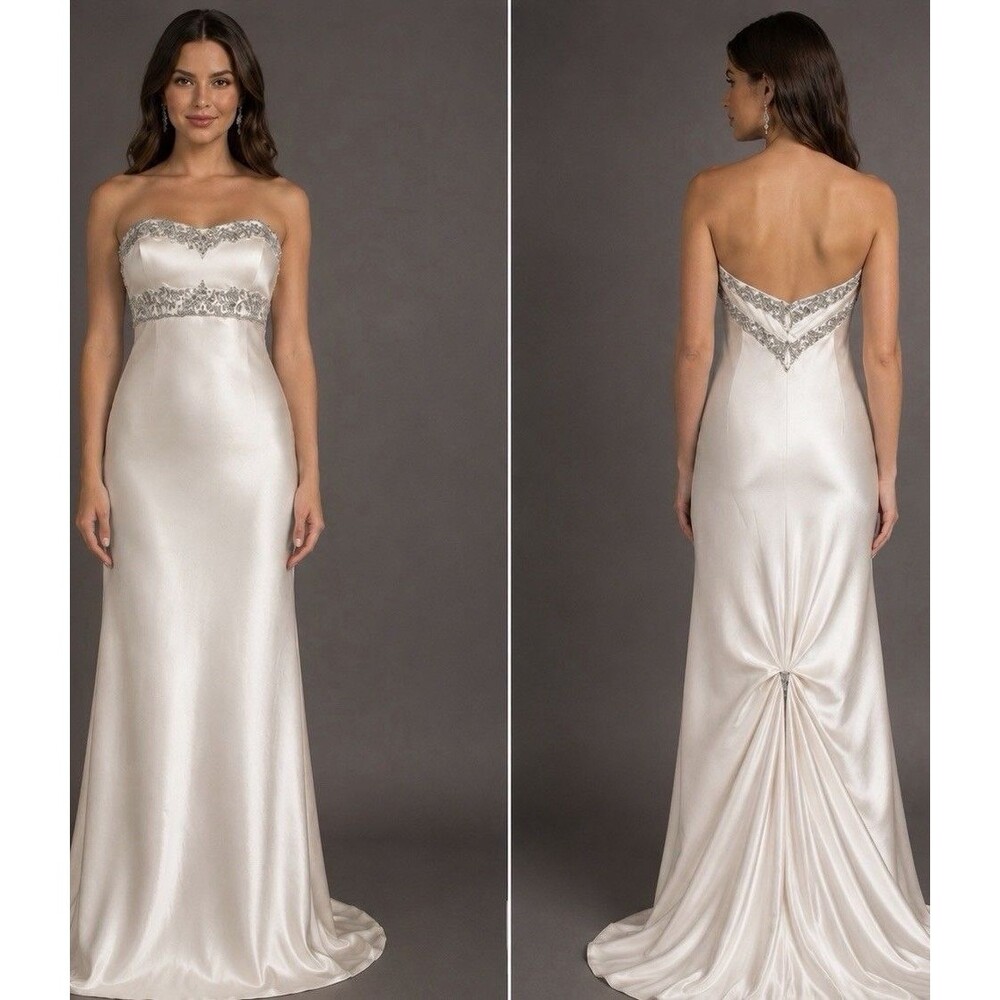 Christina Wu Wedding dress 5382 size 12 Ivy Strapless Y2K Satin Beaded A-Line